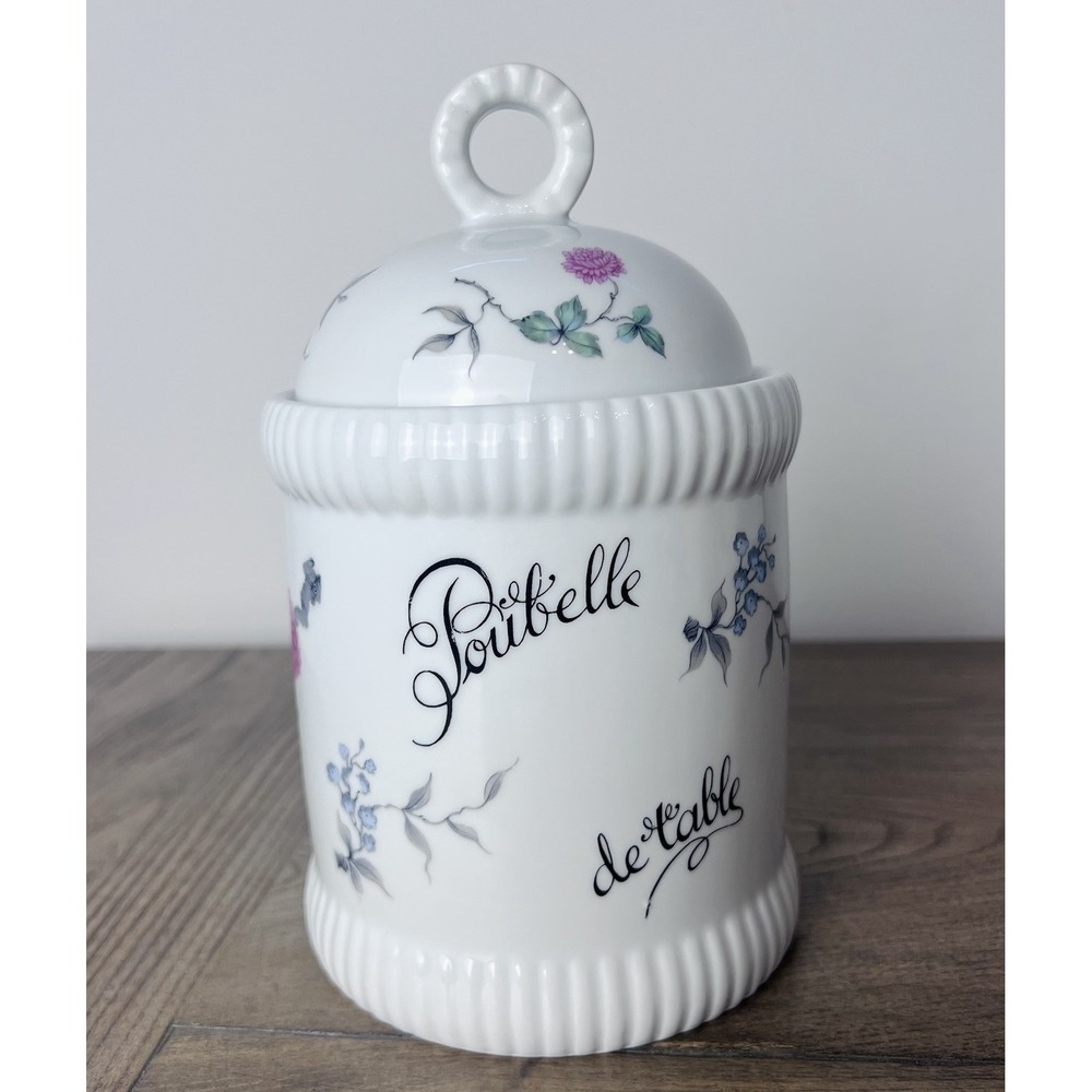 Vintage Atelier du Tabalou Limoges France Poubelle de Table Floral Porcelain